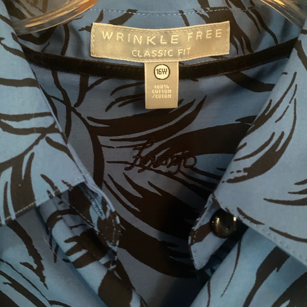 Wrinkle Free Classic Shirt 16 W Cotton Blue Black Floral Print New No Tags - Picture 8 of 9